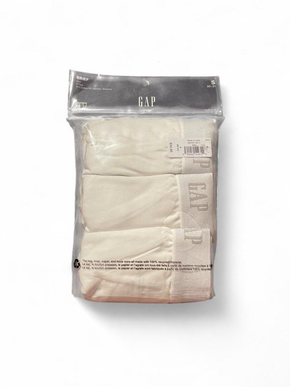 NWT GAP Men’s Small 30-31 White Basic Briefs with Wide Logo Waistband 3-Pack